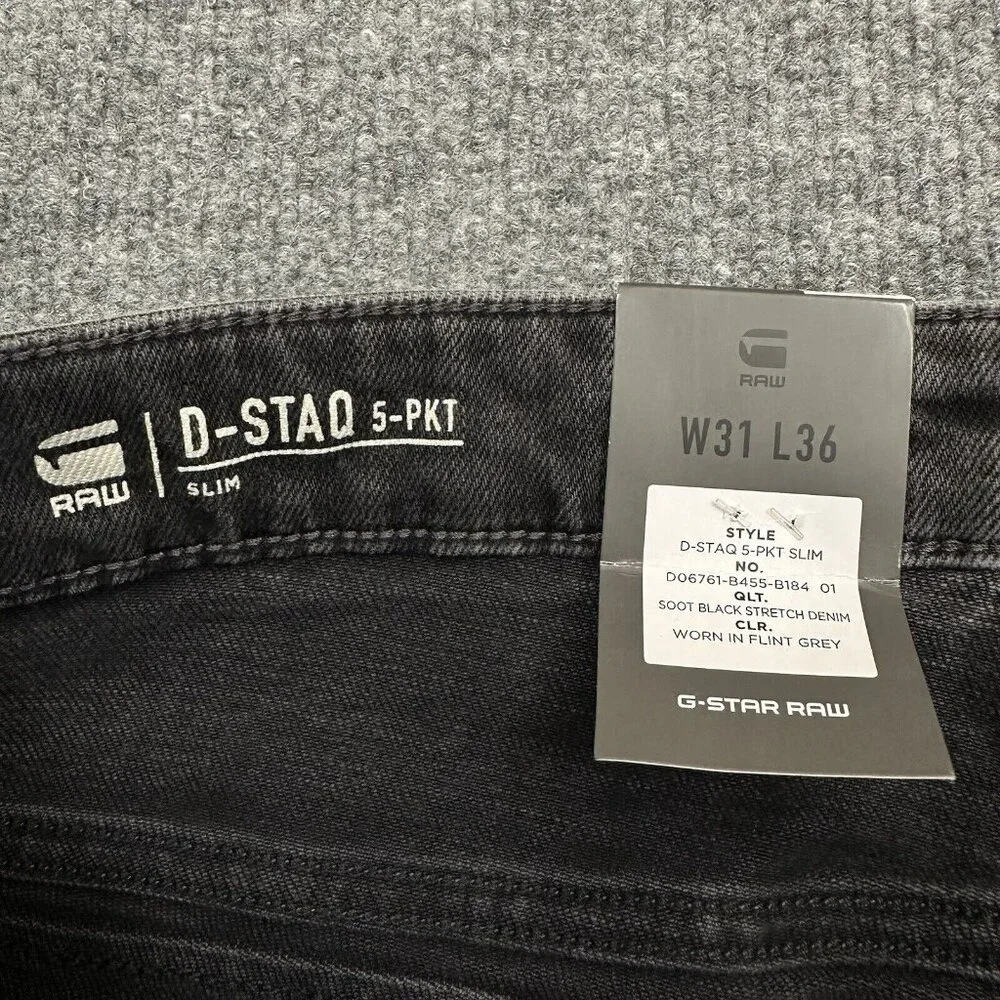 G-STAR RAW Denim D-STAQ 5-PKT SLIM Flint Gray Straight Jeans Size W31 L36